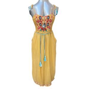 Z&L Embroidered Keyhole Jumpsuit Women's Size Medium Yellow